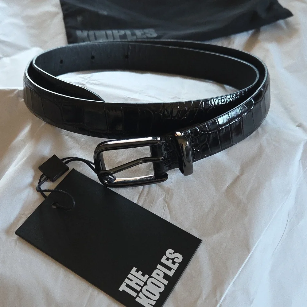 The Kooples Black Croc-Embossed Leather Belt